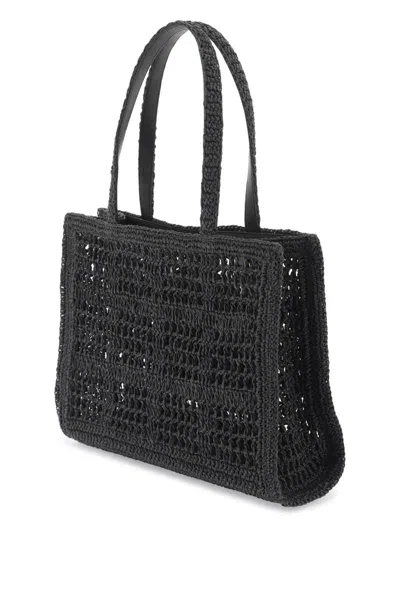 Shop Tory Burch Ella Crochet Raffia Tote Bag In In Black