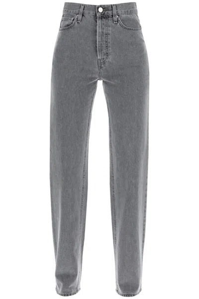 Shop Totême Toteme Classic Cut Organic Denim Jeans With L34 Length In Grey