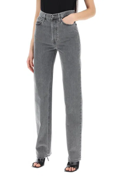 Shop Totême Toteme Classic Cut Organic Denim Jeans With L34 Length In Grey