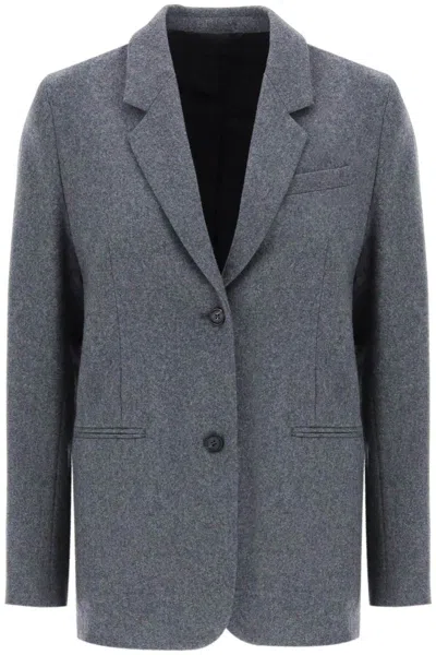 Totême Grey Single-breasted Jacket With Notched Revers In Wool Blend Woman In Grey