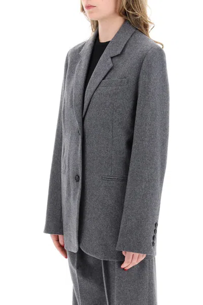 Totême Grey Single-breasted Jacket With Notched Revers In Wool Blend Woman In Grey