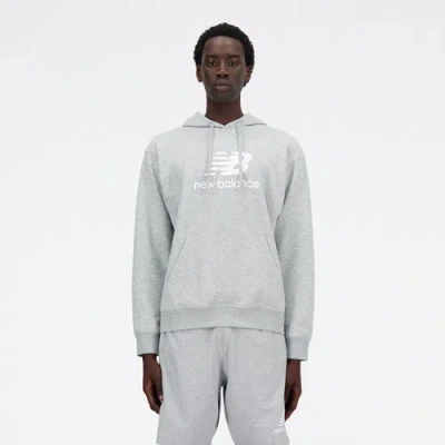Shop New Balance Mens  French Terry Stacked Logo Pullover Hoodie In Grey/white