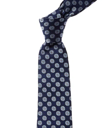 Shop Canali Blue Medallion Silk Tie