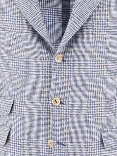 Shop Brunello Cucinelli Prince Of Wales Deconstructed Blazer In Light Blue