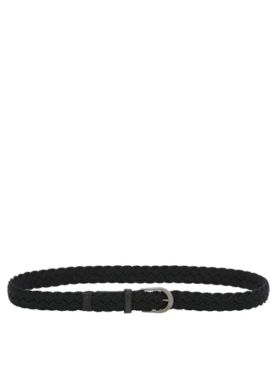 Shop Brunello Cucinelli Braided Belt With Shiny Loop In Black
