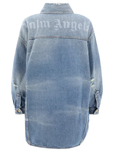 Shop Palm Angels "washed Logo" Denim Jacket In Light Blue
