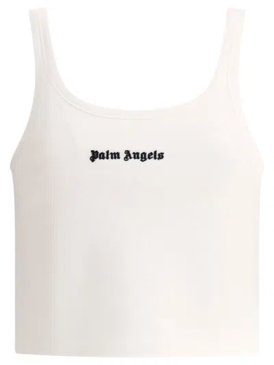 Palm Angels Ribbed Sleeveless Cropped Tank Top In White