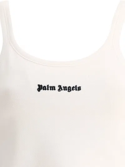 Palm Angels Ribbed Sleeveless Cropped Tank Top In White