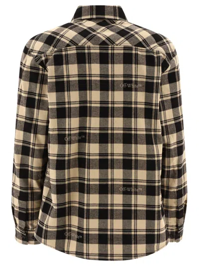 Shop Off-white Off White Check Flannel Shirt In Beige