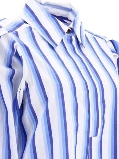 Shop Ganni Striped Shirt Dress In Light Blue
