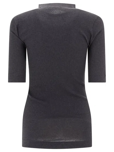Shop Brunello Cucinelli Ribbed T Shirt With Monili In Grey