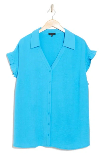 Shop Pleione Crinkle Button-up Shirt In Aquamarine