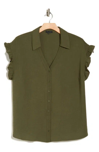 Shop Pleione Crinkle Button-up Shirt In Olive