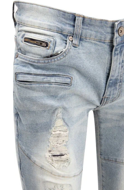 X-ray Xray Raw X Moto Rip & Repair Stretch Skinny Jeans In Light Denim