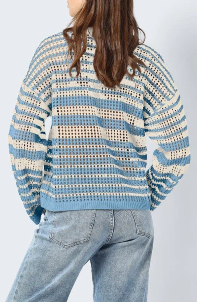 Shop Noisy May Jola Open Knit Sweater In Cerulean Stripeseggnog
