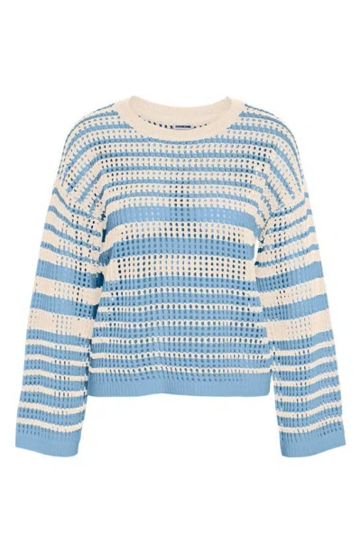 Shop Noisy May Jola Open Knit Sweater In Cerulean Stripeseggnog
