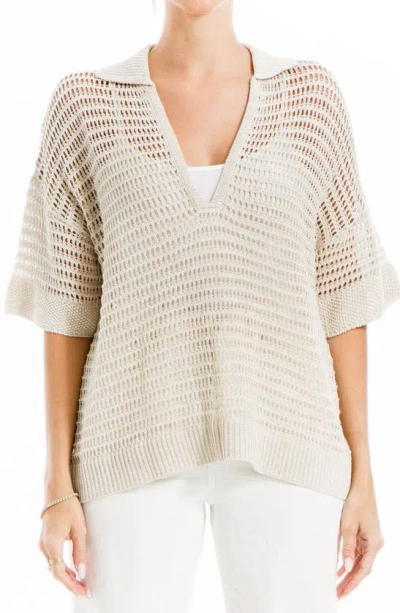Shop Max Studio V-neck Knit Polo Sweater In Oyster-oyster