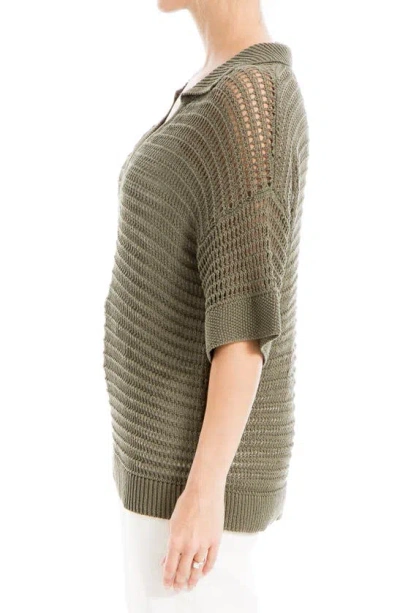 Shop Max Studio V-neck Knit Polo Sweater In Army-army