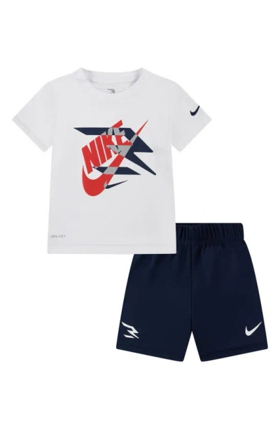 Shop 3 Brand Kids' Dri-fit Mashup Swoosh T-shirt & Shorts Set In Midnight Navy