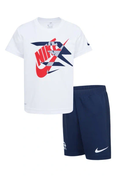Shop 3 Brand Kids' Dri-fit Mashup Swoosh T-shirt & Shorts Set In Midnight Navy