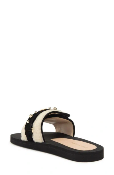 Stuart Weitzman Super Studs Genuine Shearling Slide Sandal In Cream/ Black