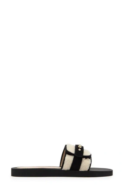 Stuart Weitzman Super Studs Genuine Shearling Slide Sandal In Cream/ Black