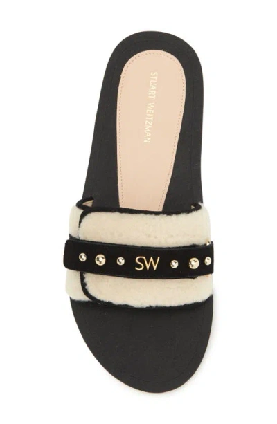 Stuart Weitzman Super Studs Genuine Shearling Slide Sandal In Cream/ Black