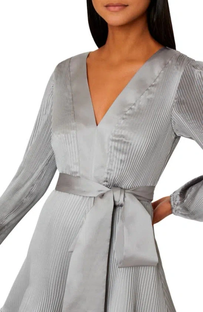 Shop Milly Liv Long Sleeve Satin Dress In Silver
