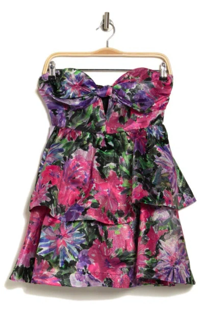 Shop Milly Louisa Garden Floral Strapless Minidress In Purple Multi