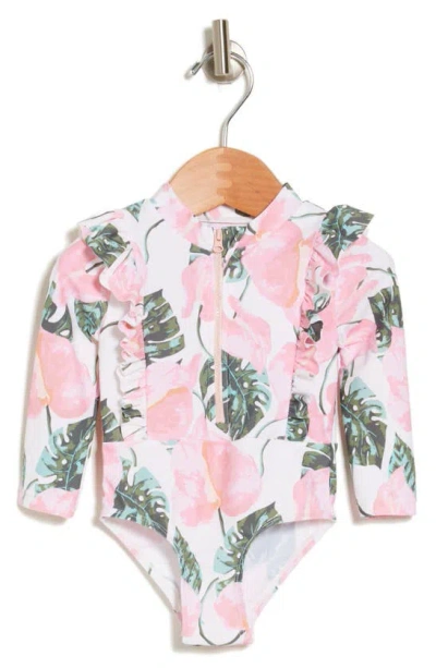 Shop Jessica Simpson Long Sleeve Rashguard Swimsuit () In Pink