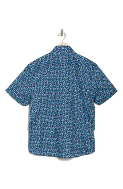 Shop Soul Of London Palm Print Stretch Cotton Short Sleeve Button-up Shirt In Navy