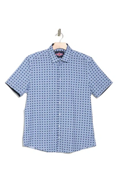 Shop Soul Of London Short Sleeve Performance Button-up Shirt In Blue