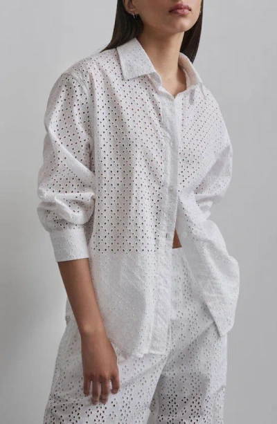 Shop Dkny Cotton Eyelet Button-up Shirt In White