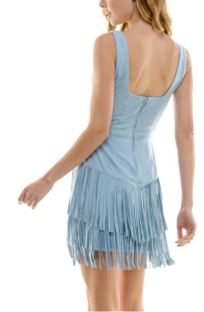 Shop Row A Fringe Faux Suede Corset Dress In Chambray