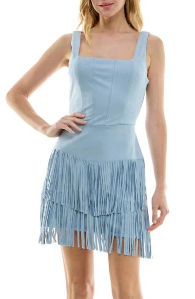 Shop Row A Fringe Faux Suede Corset Dress In Chambray