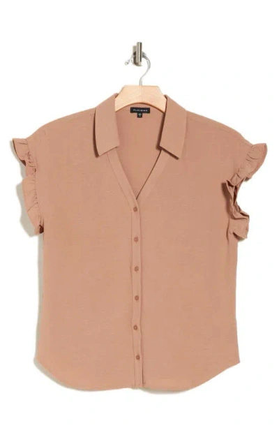Shop Pleione Crinkle Button-up Shirt In Walnut