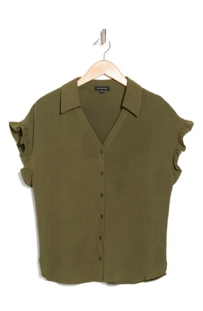 Shop Pleione Crinkle Button-up Shirt In Olive