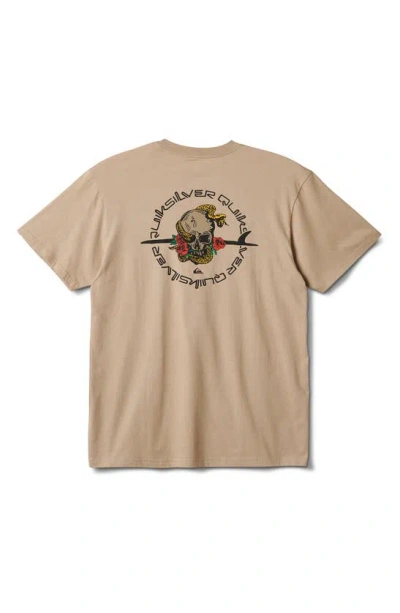 Shop Quiksilver Outta Road Skull Logo Graphic T-shirt In Taupe