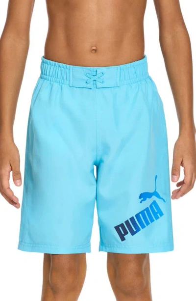 Shop Puma Kids' Cat Gradient Logo Swim Trunks In Blue / Aqua