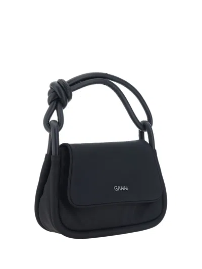 Shop Ganni Knot Flap Handbag In Black