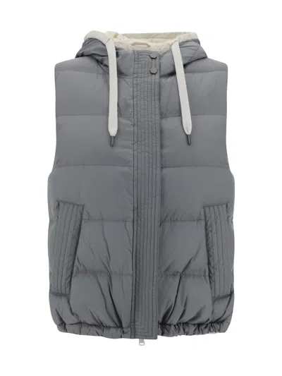 Shop Brunello Cucinelli Down Vest In Grigio Medio