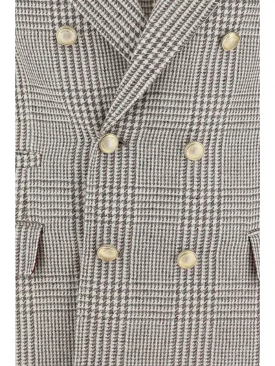 Shop Brunello Cucinelli Blazer Jacket In Sigaro/grigio/bianco