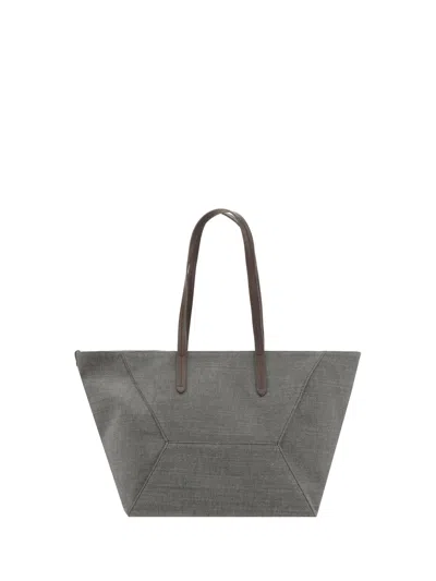 Shop Brunello Cucinelli Shoulder Bag In Grey Seal