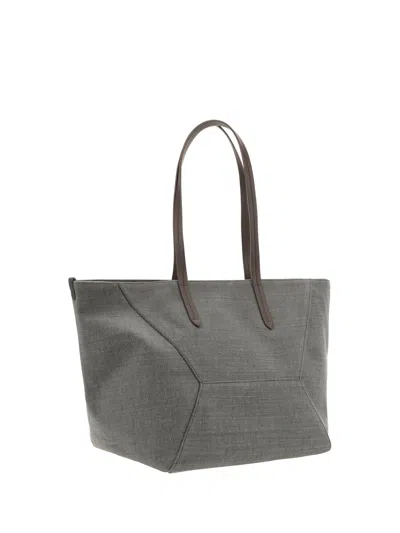 Shop Brunello Cucinelli Shoulder Bag In Grey Seal