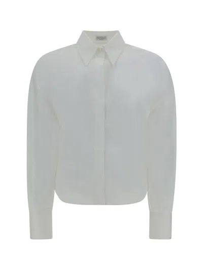 Shop Brunello Cucinelli Long-sleeved Button-up Shirt In Bianco