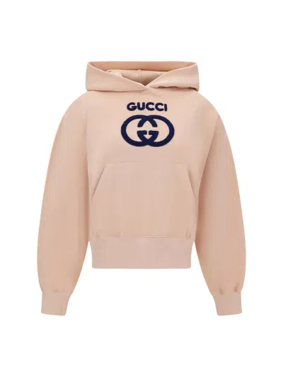 Shop Gucci Hoodie In Soft Pink/mix