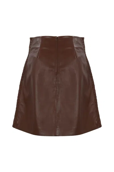 Shop Weekend Max Mara Ocra Nappa Leather Skirt In Coccio