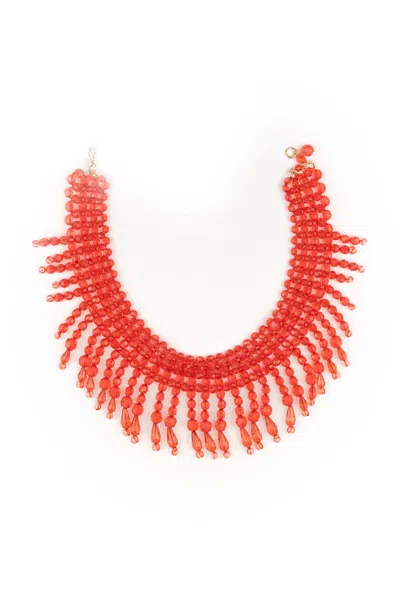 Shop Twinset Necklace With Red Glass Beads In Orange Sun