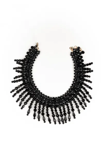 Shop Twinset Necklace With Black Glass Beads In Nero