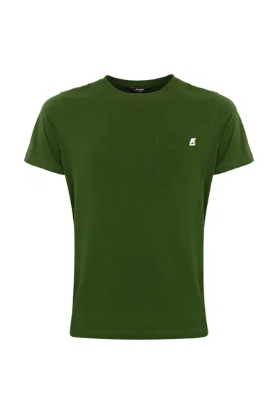 Shop K-way T-shirt With Rubber Logo In Green Cypress